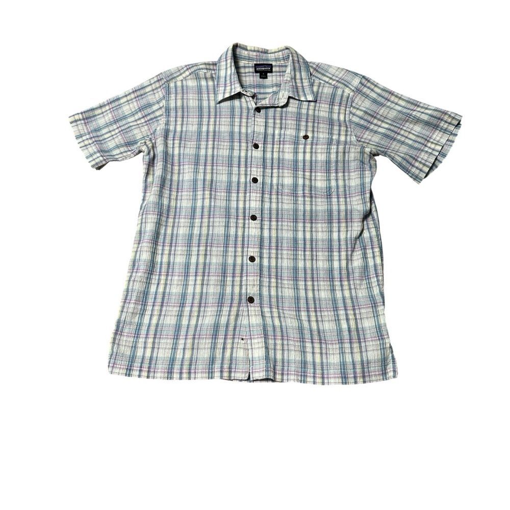 Men's Patagonia Plaid Short Sleeve Shirt Blue White Size Small